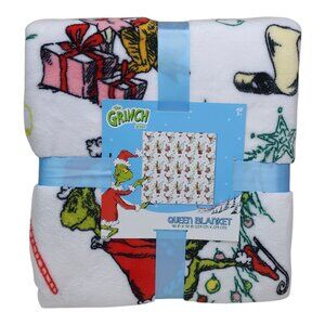 Dr. Seuss The Grinch Queen Plush Blanket 90" X 90" Christmas Soft & Warm Holiday